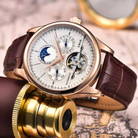 LIGE Brand 2023 Mens Watch Automatic Mechanical Watch Tourbillon Sport Clock Leather Business Fashion Retro Watch Relojes Hombre