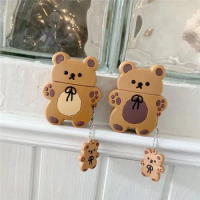 Korea cartoon biscuit bear keychain Case For Apple Airpods 2 1 air pods Wireless charging soft cute Cover for airpods pro funda