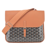 【GOYARD 高雅德】翻蓋皮扣郵差包(黑棕)