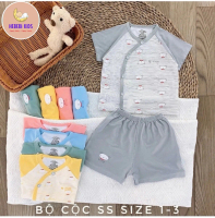 Bộ quần áo sơ sinh cài lệch cho bé từ 6-9 tháng (bé 6-9 kg) VT Kids (Việt Thắng kids) kẻ phối màu cự