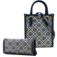 【TORY BURCH】專棍款 T MONOGRAM提花帆布拼接迷你斜背包(多款任選)