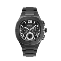 【GUESS】黑色系 三眼日期顯示 圓角方型 不鏽鋼錶帶 男錶 手錶 情人節(GW0572G3)