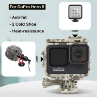 For Gopro Hero 9 10 11 Black Frame Case Protective Shell Housing Camouflage with Cold Shoes Mount Base for gopro 11 Accessories