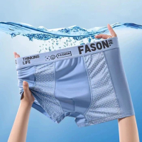 1pcs Mesh Ice Silk Boxer Shorts Men's Underwear FASQM Underpants Breathable Sexy Slim Panties Bamboo Lingerie Plus Size L-6XL
