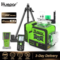Huepar 2D Cross Line Laser Level With Laser Receiver Tripod Rangefinder 2x360 Green Beam Self-leveling Level Tool With Bluetooth