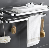 毛巾架 浴室304不銹鋼毛巾架免打孔衛生間廁所置物架桿收納浴巾架壁掛架