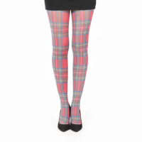 【摩達客】英國進口義大利製 Pamela Mann 紅綠方格紋印花彈性褲襪