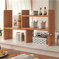 日式書架 桌上實木收納架 置物架 廚房收納 調料架 創意簡易廚房餐桌 調料櫃 案頭整理收納置物架