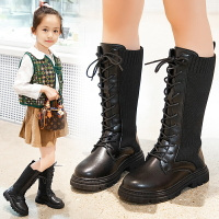 兒童馬丁靴秋款新款高筒童靴兒童長靴針織透氣學生女童單靴子