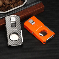 Metal Cigar Ligher with Cutter Guillotine Luxury Smoking Tools Butane Gas 2 Torch Jet Lighter For Cigar Accessories