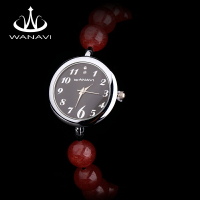 瓦薩比氣質海藍寶手鏈手表女金曜石粉晶金發晶月光石水晶時尚腕表