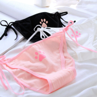 Quần lót nữ kiểu brief, dây ôm hình móng dễ thương, eo trung, màu trơn, phong cách gợi cảm Lolita, h