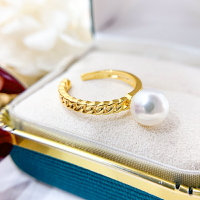 DIY珍珠配件 925銀珍珠戒指空托 時尚金色銀色指環托配6-9mm圓珠
