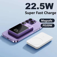 20000mAh Magnetic Qi Wireless Charger Power Bank for iPhone 14 Samsung Huawei Xiaomi 22.5W Fast Charging Powerbank Magnetic Ring