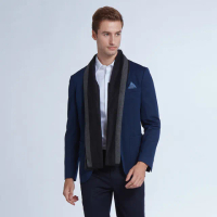 【G2000】時尚雙釦針織緹花附可拆圍巾西裝式外套-藍色(1811319276)