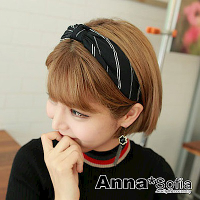 AnnaSofia 斜條紋中央結 韓式寬髮箍(酷黑系)