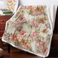 Vintage Flower Leaf Abstract Winter Warm Cashmere Blanket for Bed Wool Throw Blankets for Office Bedspread