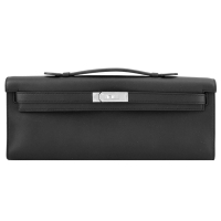 HERMES 愛馬仕 Kelly Cut Pochette Swift皮手拿晚宴包(黑89/銀釦)