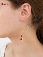 925銀針紅色過年設計感葫蘆吊墜耳環耳線女 年新款潮耳飾品