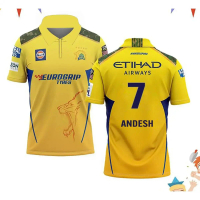 2026 New Baju polo cetakan 3D Chennai Super Kings, jersi perlawanan IPL, Dhoni 7, lengan separuh, E7
