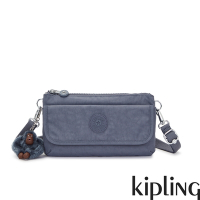 Kipling 灰調寧靜藍翻蓋肩背側背包-VECKA STRAP