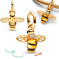 Cute Animal 925 Sterling Silver Sparkling Bee Dangle Charm Fit Original Pandora Bracelet &amp; Bangle DIY Fine Jewelry