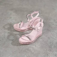 Sepatu CHRISTIAN LOUBOUTIN PYRACLOU 11CM PINK SPIKE WEDGES 100% ORIGINAL 39