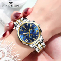 FNGEEN Luxury Quartz Watch Women Elegant Stainless Steel Watch Luminous Waterproof Date Wristwatch Ladies Dress Watch Ms4006