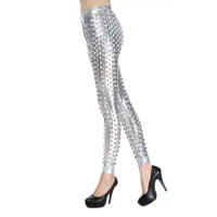 Women Skinny Pants Shiny Fish Scale Skinny Pants for Women Elastic Waist Clubwear Trousers for Stage Performance Disco Party
