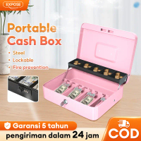 Cash Box Handle Lockable Coin Box Pink Compartment Tray Money Box Safe Money Coins Bill Key Security