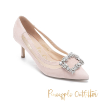 Pineapple Outfitter-GAUGE 麂皮方鑽側簍空高跟鞋-絨粉