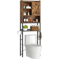 Freestanding Organizer Bathroom Furniture 5-Tier Bathroom Space Saver With Adjustable Shelf Multifunctional Rustic Brown Cabinet