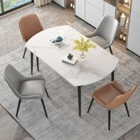餐桌 家用小戶型休閑折疊兩用可變方圓桌可伸縮巖板餐桌椅組合