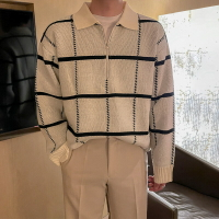 【巴黎精品】針織衫長袖POLO衫-格子翻領半拉鍊男上衣2色a1io27