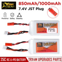 ZOP Power 7.4V Lipo Battery 25C 850/1000mAh Lipos with JST Connector for TRX4M RC Car Trucks Boat Helicopter Drone FPV Parts