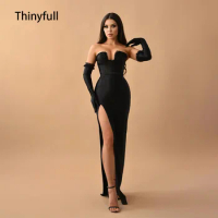 Thinyfull Sexy Black Mermaid Prom Gowns High Side Slit Evening Party Dresses Sweetheart Evening Gowns 2023 Custom Made