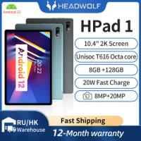 Headwolf HPad1 Android 12 Tablet 10.4 inch Unisoc T616 8GB RAM 128GB ROM 4G LTE Tab PC 1200*2000 IPS 7700mAh 20MP Camera