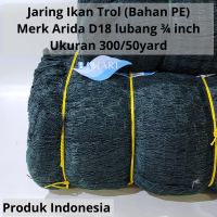 Jaring Ikan Arida (Bahan Tampar/PE) 380D/18 lubang 3/4\ ukuran jaring 300/50 (Jaring Trol/Keramba) -