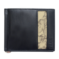 【Alviero Martini】義大利地圖包 旅行系列 男用8卡錢夾(地圖灰/黑)
