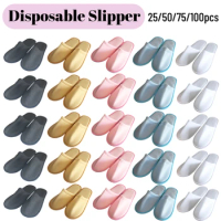 100-25Pairs Wedding Disposable Slippers for Guests Hotel Slippers Women Men Unisex Non Slip Spa Slippers Party Home Shoes Travel