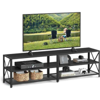 TV cabinet,suitable for up to 75 inches of TV,70.1 inches wide, steel frame with storage rack for TV cabinet,living room,bedroom