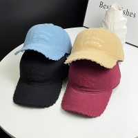 破洞做舊英文字母刺繡棒球帽男女秋季新款寬帽檐顯臉小鴨舌帽帽子-貼心家居
