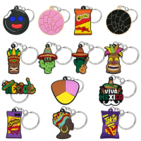 1PCS PVC Keychain Mexican Style Key Ring Cactus Cheetos Takis Bakery Design Key Holder fit Men Women Bag Car Keys Accessories