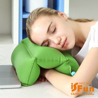 iSFun 便利充氣 旅行居家靠墊/趴睡午睡枕 (隨機色)