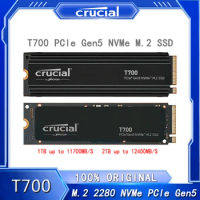 Crucial T700 PCIe Gen5 NVMe M.2 SSD 1TB 2TB Up to 12,400 MB/s Direct Storage Enabled for Gaming Photography Video Editing