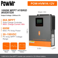 PowMr 1KW 12V Off Grid Solar Inverter Charger 1.5KW 24V Pure Sine Wave Solar Inverter For Off Grid S