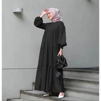 Baju GAMIS BREZANI MIDI LONG DRESS REMAJA RUFFLE Hitam