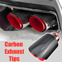 Carbon Fiber For Akrapovic Exhaust Pipe with Red Burnt Stainless Steel Car Muffler Tips
