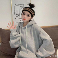 不起球加絨加厚霧霾藍衛衣女學生簡約百搭韓版寬松ins外套上衣女