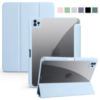 For iPad Pro 12.9 2021 2020 Case with Pencil Holder PU Leather Acrylic Back Fold Tablet Funda For iPad Pro 12 9 Case 2021 2020